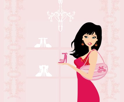 Fashion girl shopping in shoe shop
