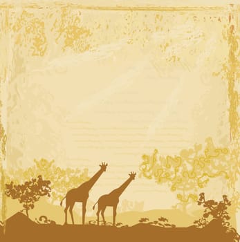giraffe on grunge background with African fauna and flora