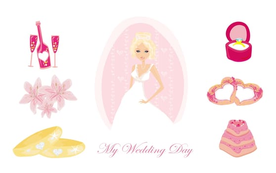 Set of wedding icons with bride