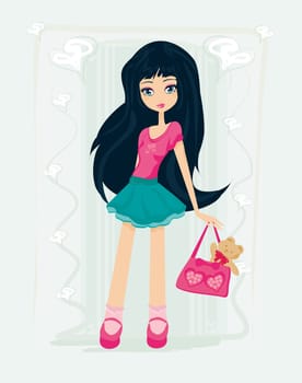 Girl and her puppy in bag