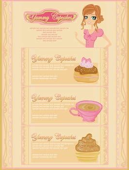menu sweet dessert set with woman chef