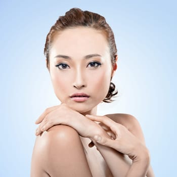 Asian beauty face, closeup portrait with clean and fresh elegant lady.