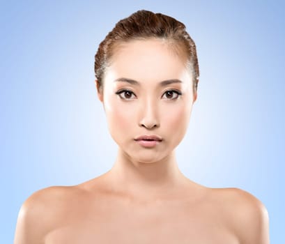 Asian beauty face, closeup portrait with clean and fresh elegant lady.