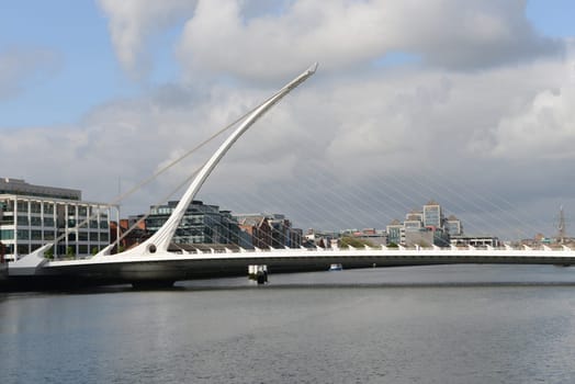 The Samuel Beckett Bridge in Dublin Docklands area (Ireland)..Designer