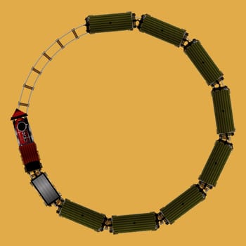 Aerial view of a toy train for games and applications