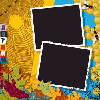 Autumn collage decoration with vintage photo frames
