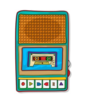 Vintage audio tape recorder funky drawing isolated over white background