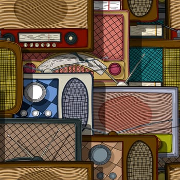 Seamless pattern design with vintage radio