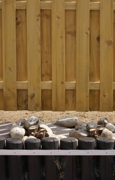 The close-up of a wooden privacy wall.