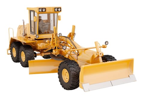 Modern three-axle road grader isolated on a white background