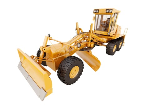 Modern three-axle road grader isolated on a white background