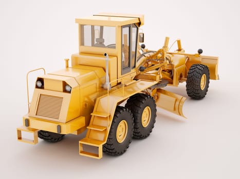 Modern three-axle road grader on a light background