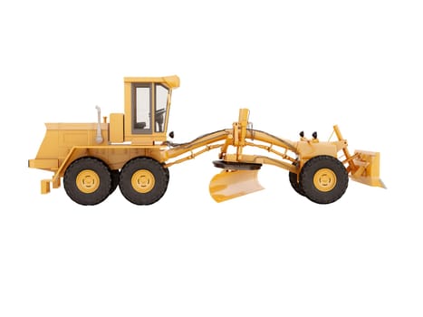 Modern three-axle road grader isolated on a white background