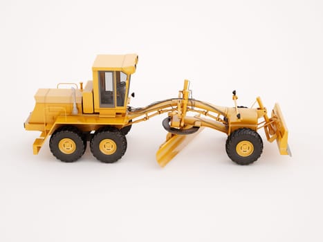 Modern three-axle road grader on a light background
