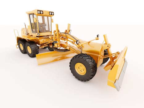 Modern three-axle road grader on a light background