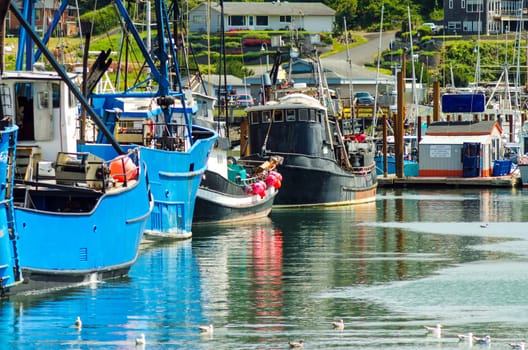 Fishing boats in Yaquina Bay in Newport, Oregon