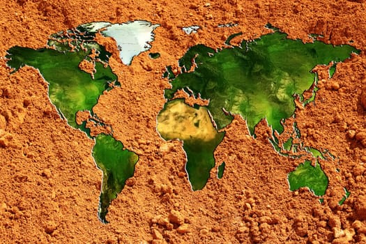 a planisphere or chart of the world on red earth