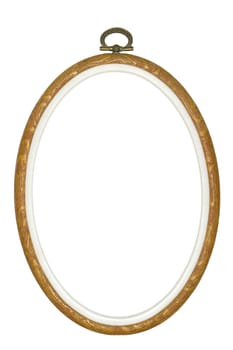 An oval picture frame on a white background
