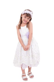 smiling little girl in white dress