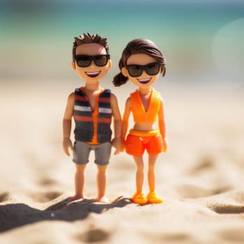 A couple of toy people standing on the beach