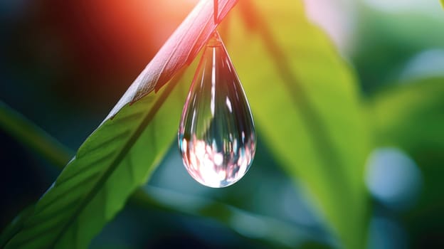 A drop of water hanging from a leaf