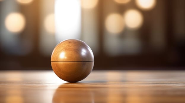 A wooden egg on a table with a light behind it