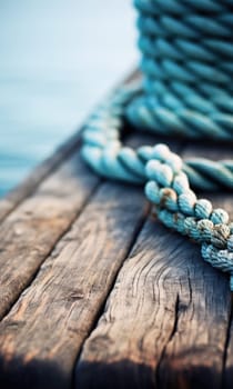 Rope on wooden dock with water in background