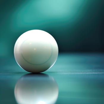 A white ball on a table with a blue background