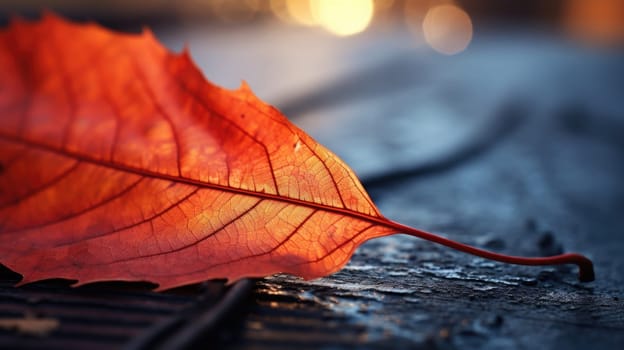 A red leaf laying on the ground