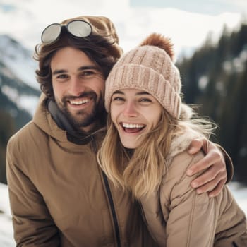 A man and woman are smiling in the snow