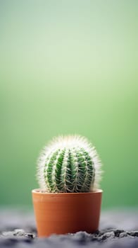 Small cactus in a pot on a green background