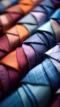 A pile of colorful ties arranged in a row