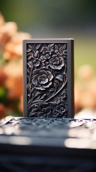 A black box with a floral design on it