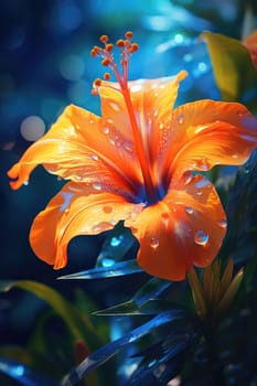 A beautiful orange flower with water droplets on it