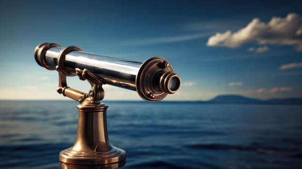 A telescope is on top of a wooden table