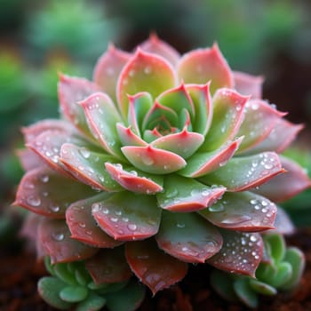 A close up of a succulent plant with water droplets