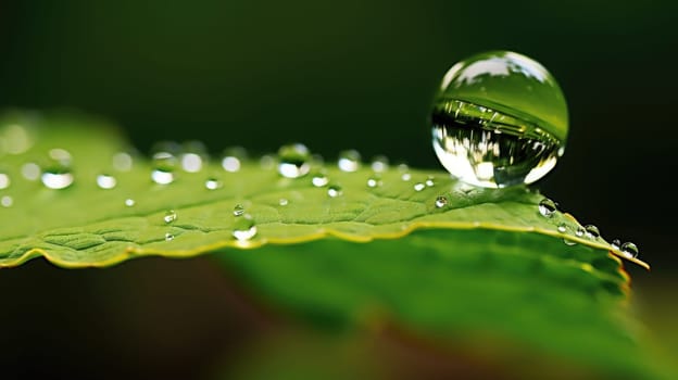 A drop of water is reflected on a leaf