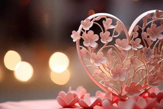 A heart shaped decoration on a table with candles
