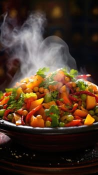 A bowl of traditional Moroccan tagine, vegetables and meat in it