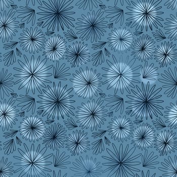 Blue seamless pattern with flowers. Background with flowers in boho style