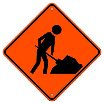 Construction Ahead Orange Warning Roadsign isolated on White