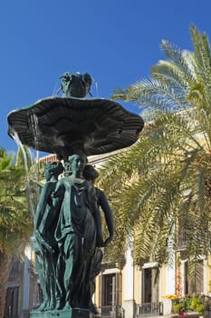 Detail of the fountain in the square Reial (Barcelona, Spain)