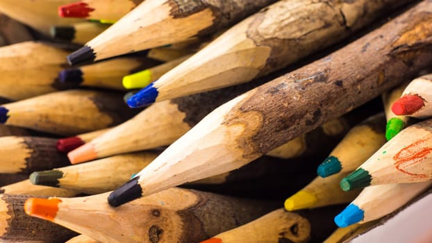 A Closeup of handcrafted colorful wooden pencils