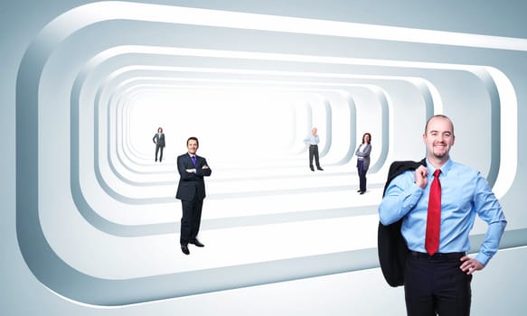 business people in 3d futuristic tunnel