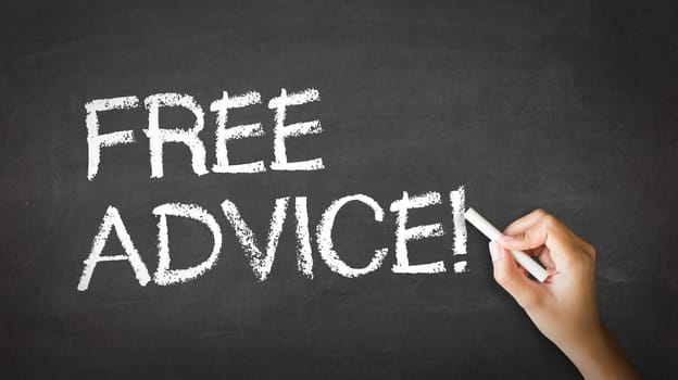A person drawing and pointing at a Free Advice Chalk Illustration