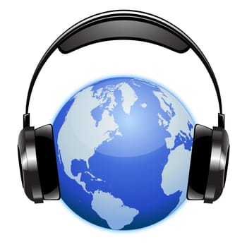Planet earth listening music with a radio headset