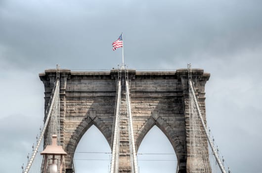 Brooklyn Bridge with American Flag.