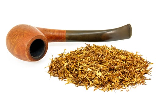 pipe and tobacco isolated on white background.