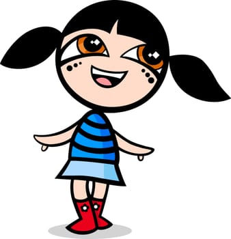 Cartoon Illustration of Kawaii Style Cute Little Girl