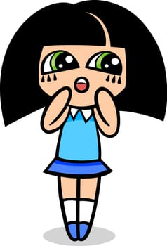 Cartoon Illustration of Kawaii Style Cute Little Surprised Girl